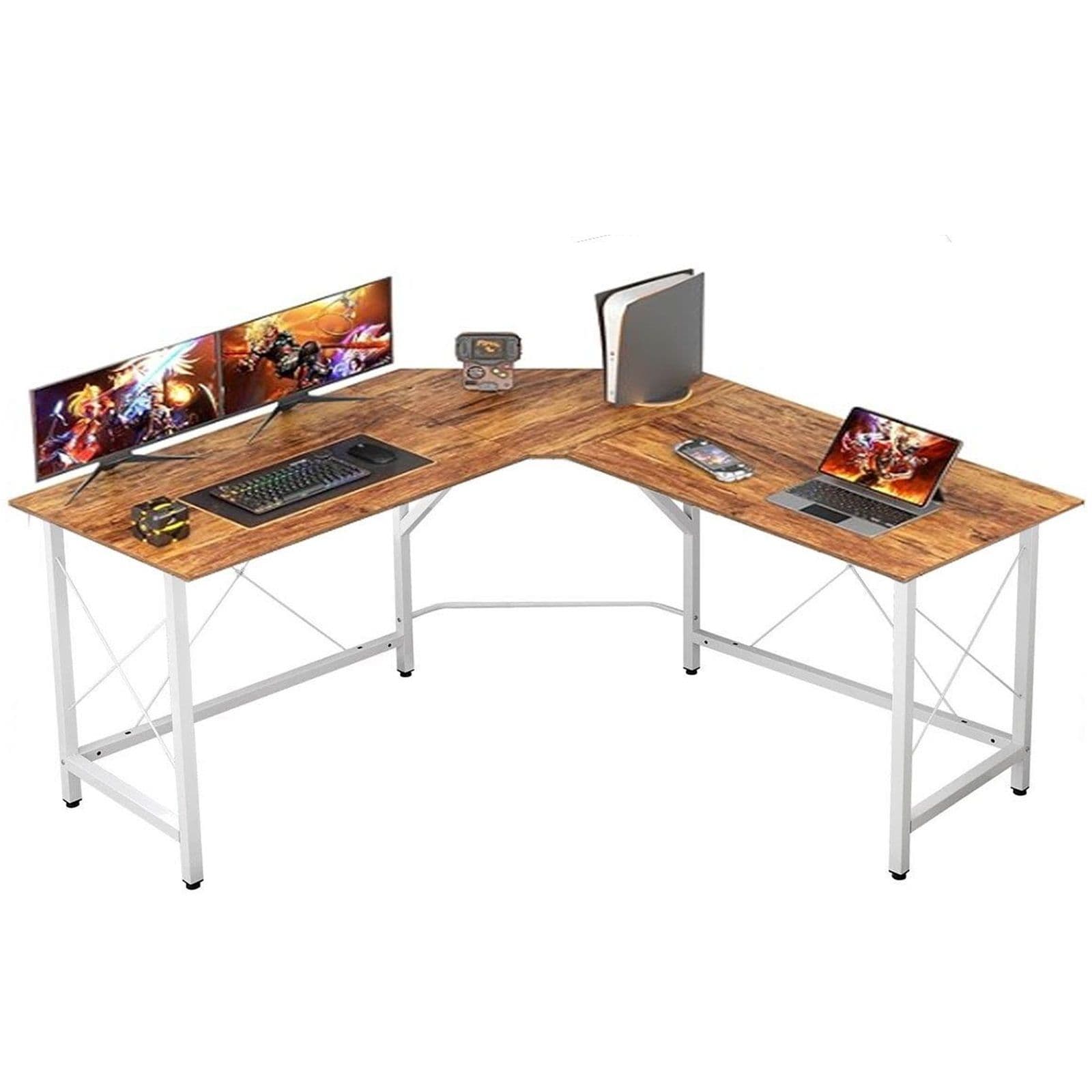Wooden Dark Teak L Shape Computer Desk Workstation Table