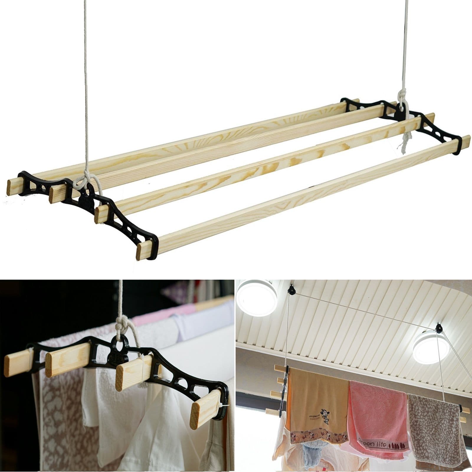 Edwardian Clothes Airer 4 Lath Cast Iron Ceiling Pulley Rack