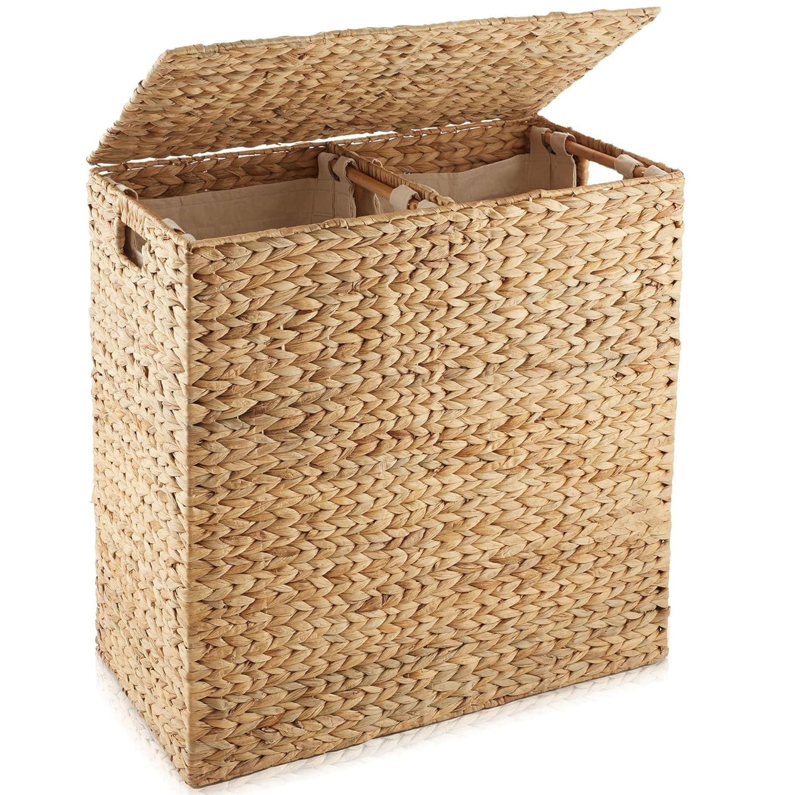 X Large Water Hyacinth Double Laundry Hamper Bin Clothes Washing Basket Lid