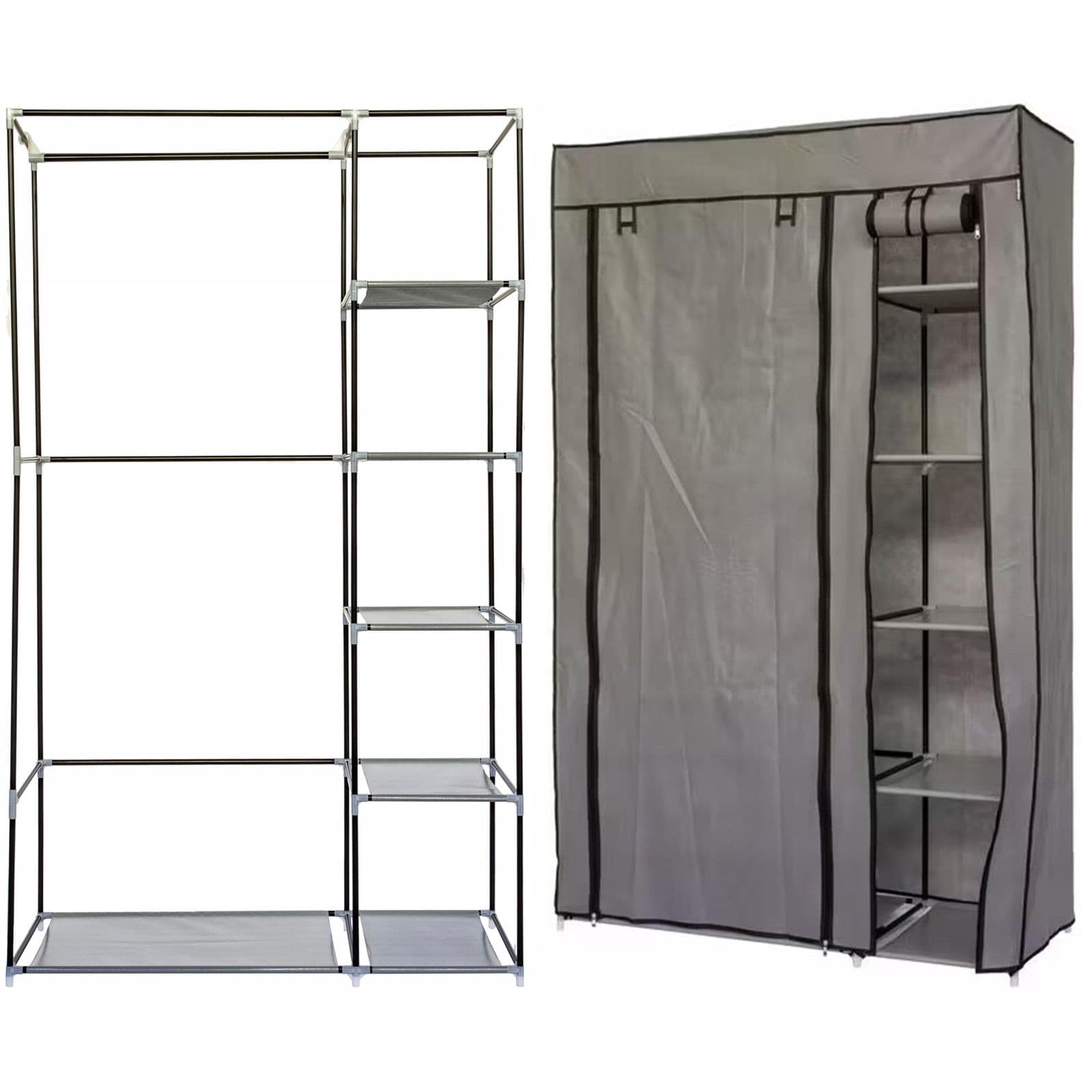 Single Fabric Canvas Wardrobe Hanging Rail Shelving Clothes Storage