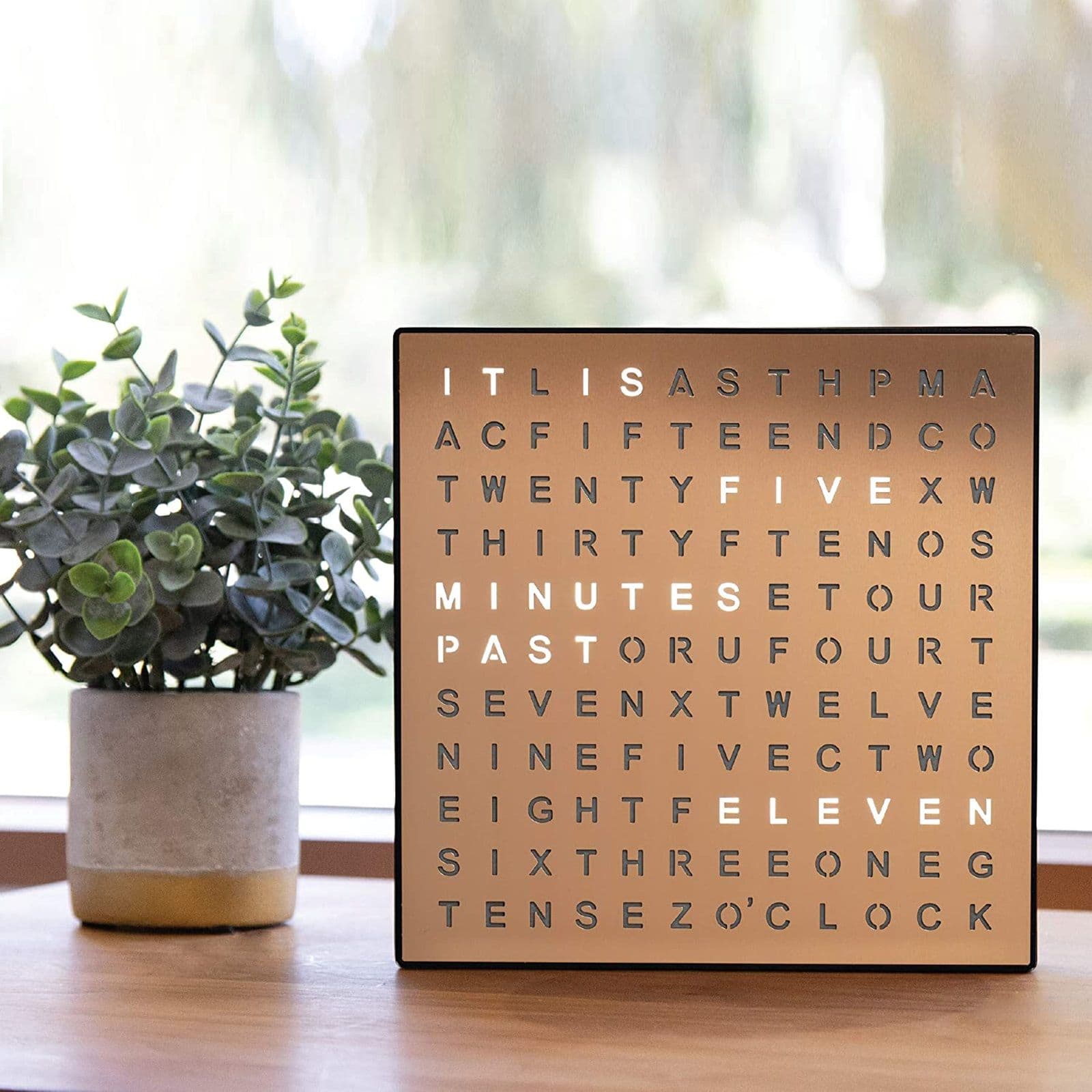 Electronic Led Light Up Word Clock Battery USB Powered Wall Bedside Copper