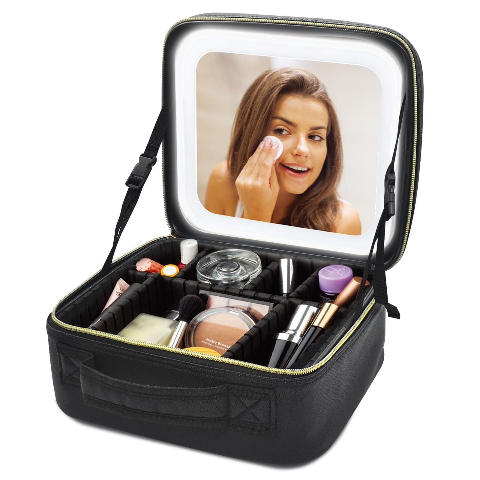 Cosmetic Makeup Vanity Travel Case Make Up Storage Box Bag LED Mirror