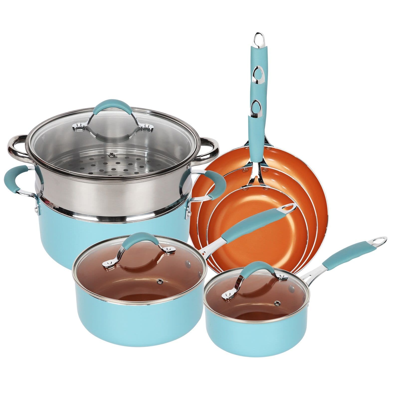 Copper Induction 10 Pcs Cookware Set Non Stick Frying Pan Saucepan