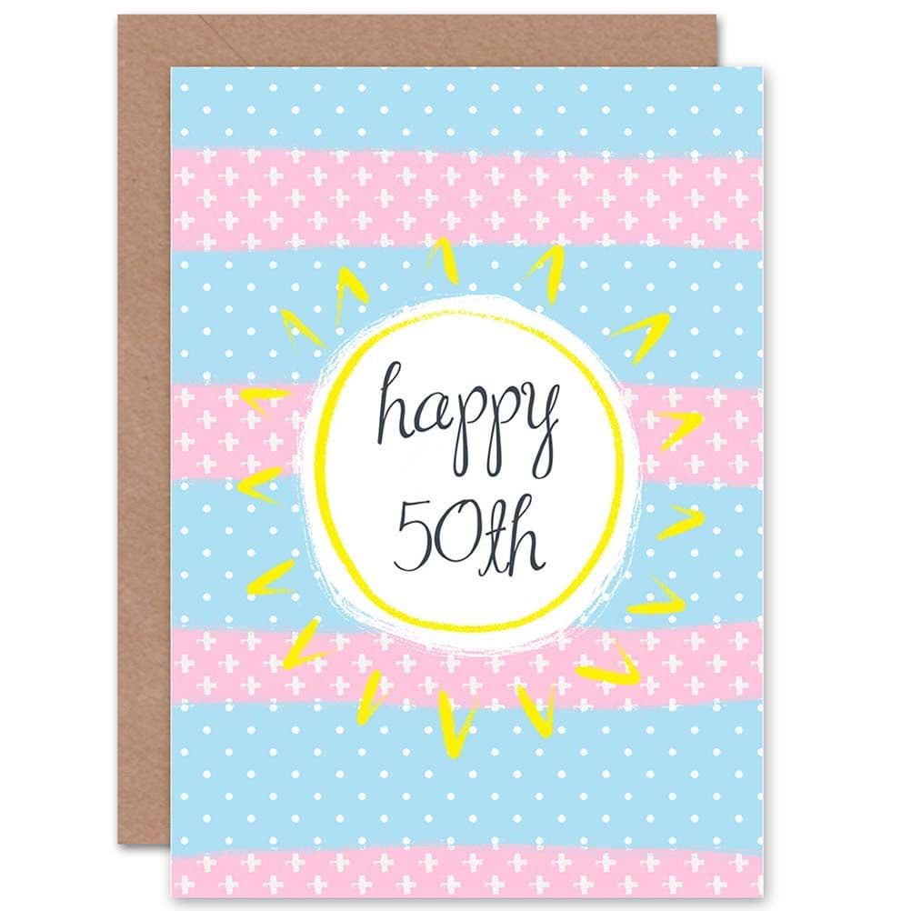 Birthay Card 50th Fifty Sunshine Stripes Greetings Card