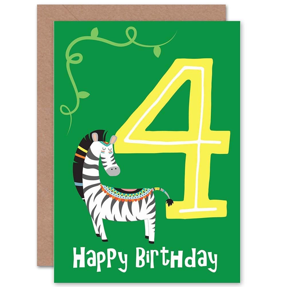 4th Birthday Zebra Greetings Card