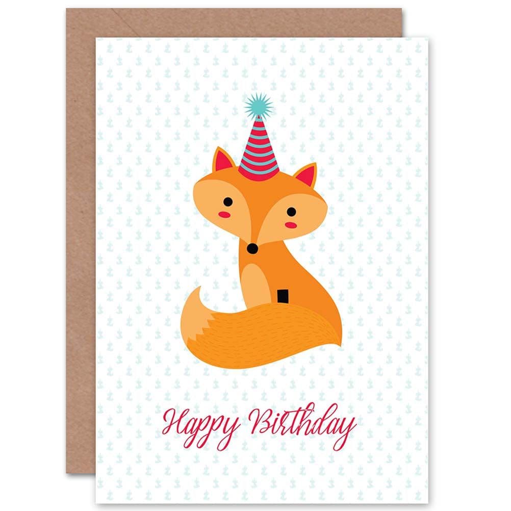 Fox Party Hat Greetings Card
