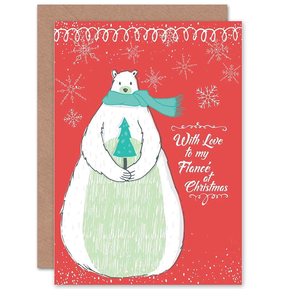 Cool Love Polar Bear Snow Red Fiance Christmas Greetings Card