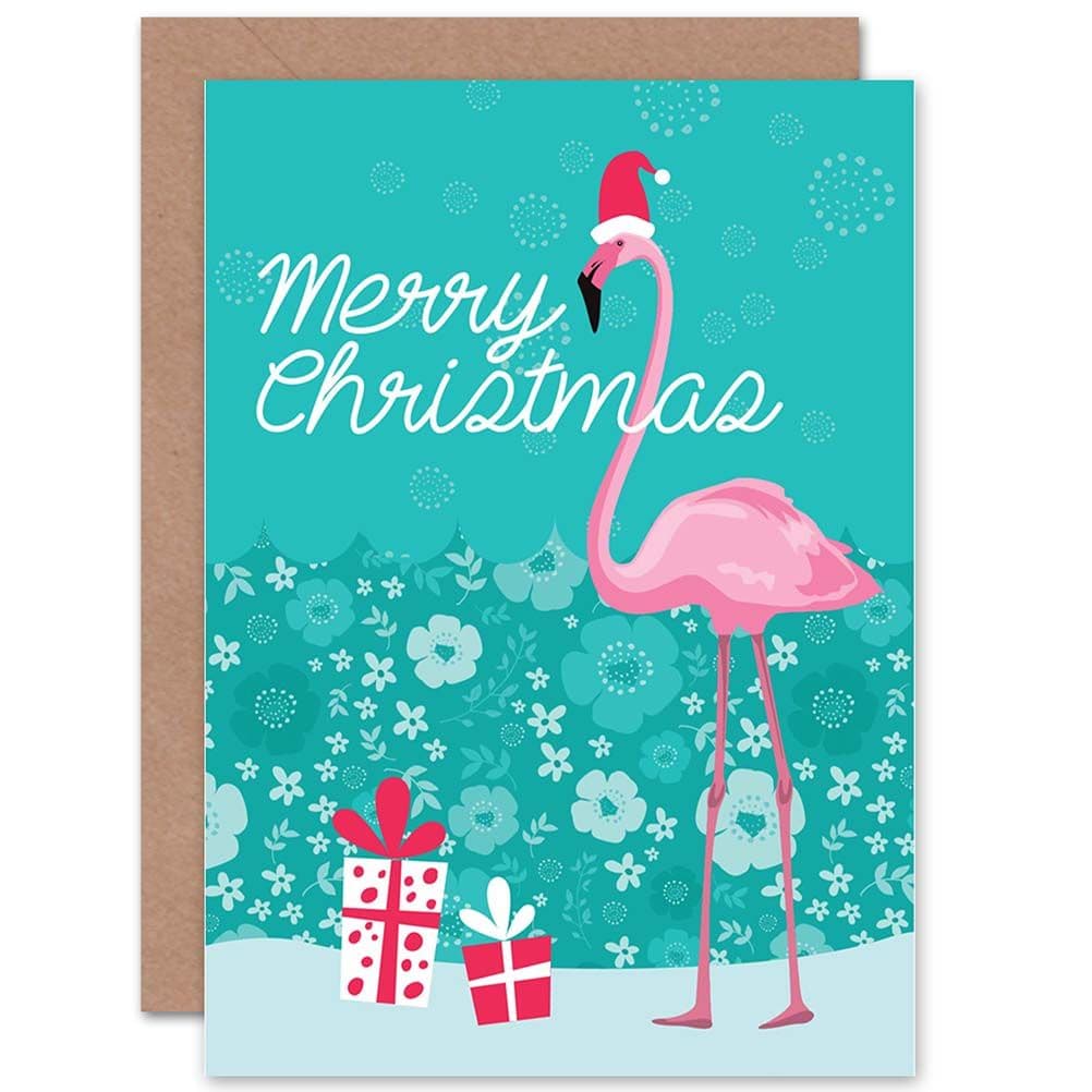 Flamingo Santa Hat Greetings Card