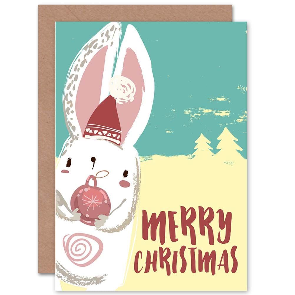 Merry Rabbit Bauble Christmas Xmas Greetings Card