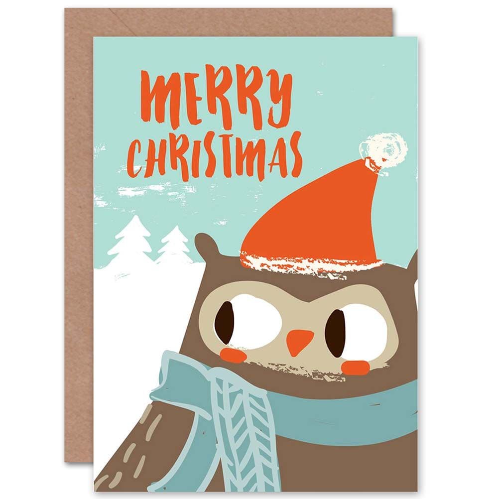 Owl Santa Hat Christmas Greetings Card