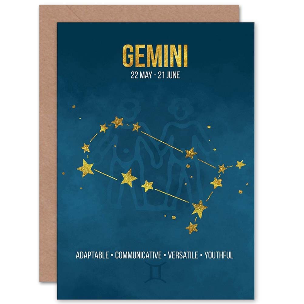 Gemini Star Sign Birthday Card Astrology Zodiac Blue Greetings Card