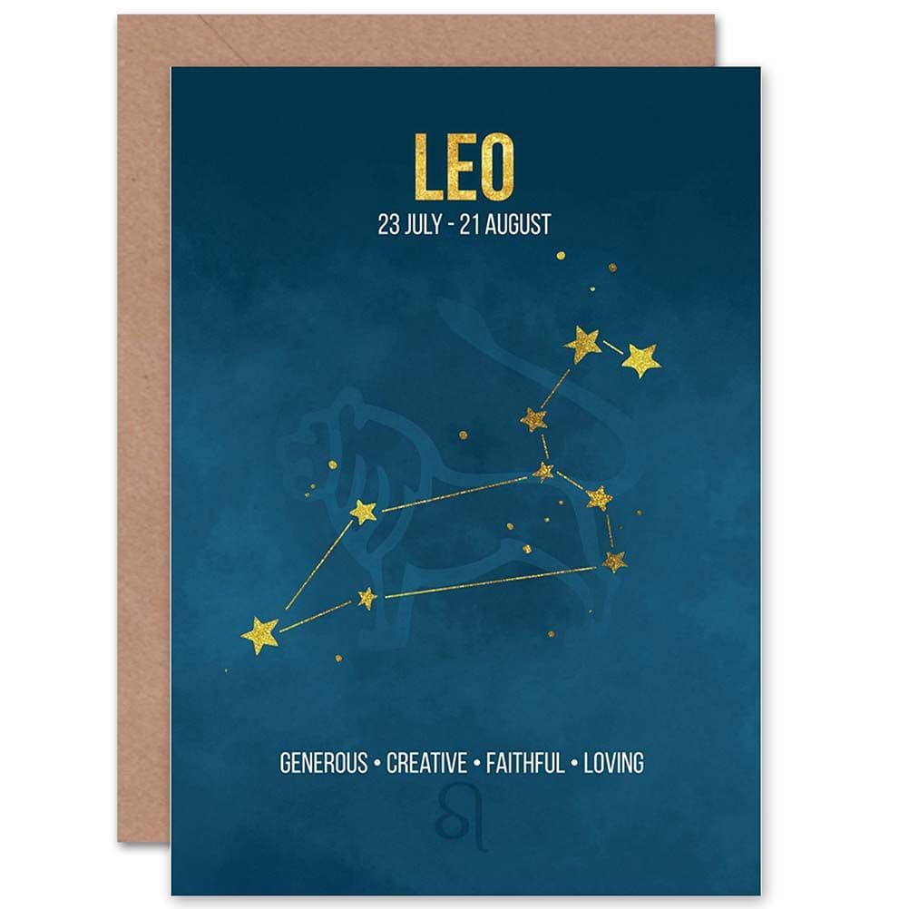 Leo Star Sign Birthday Card Astrology Zodiac Blue Greetings Card