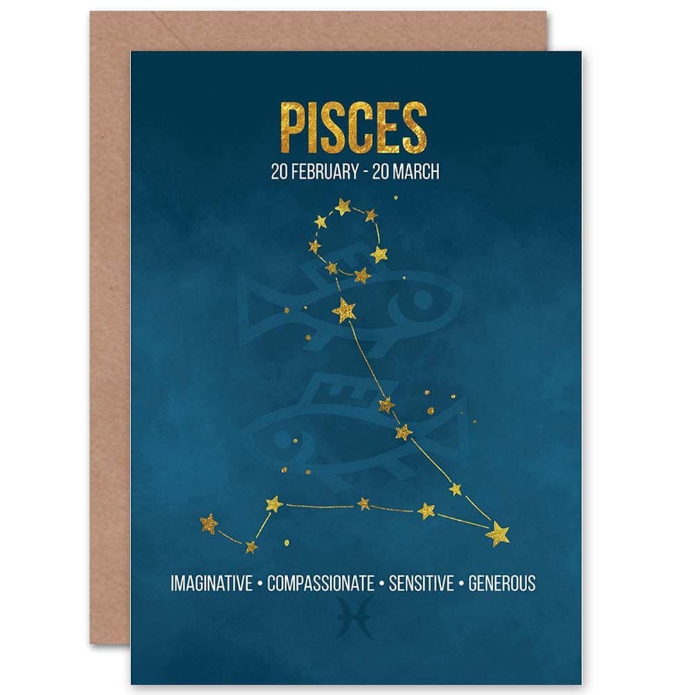 Pisces Star Sign Birthday Card Astrology Zodiac Blue Greetings Card