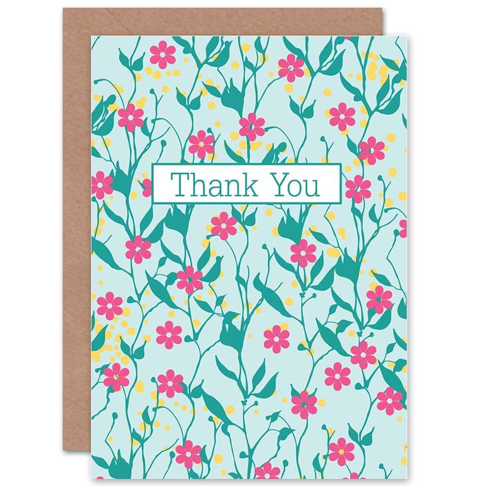 Thank You Floral Pattern Cute Typography Greetings Card