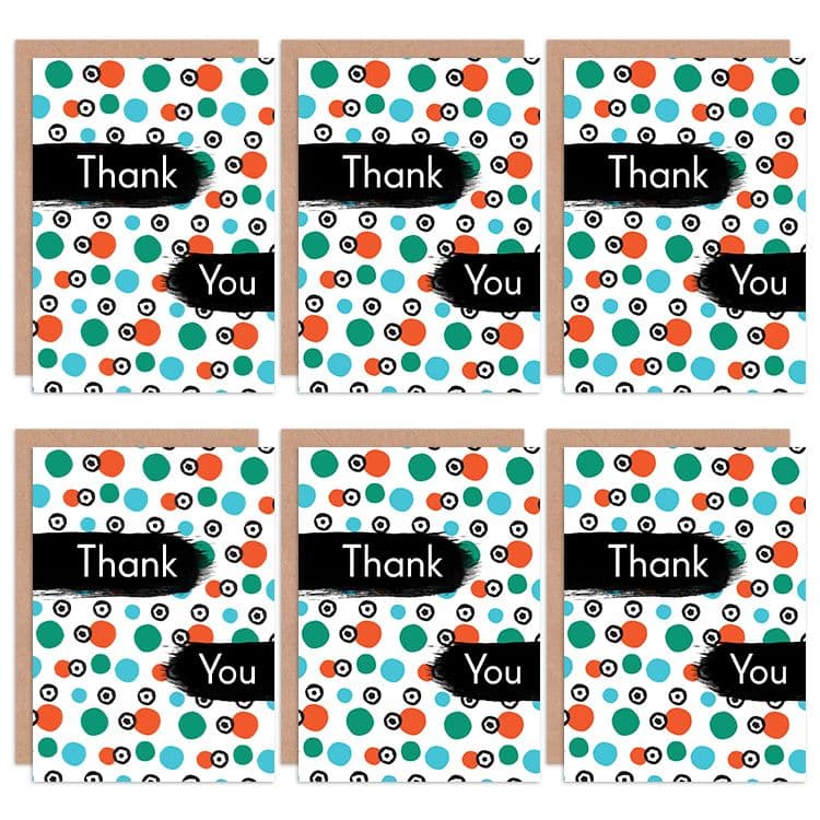 Thank You Cards Polka Dot Green Orange Set Greeting Cards Envelopes Pack 6