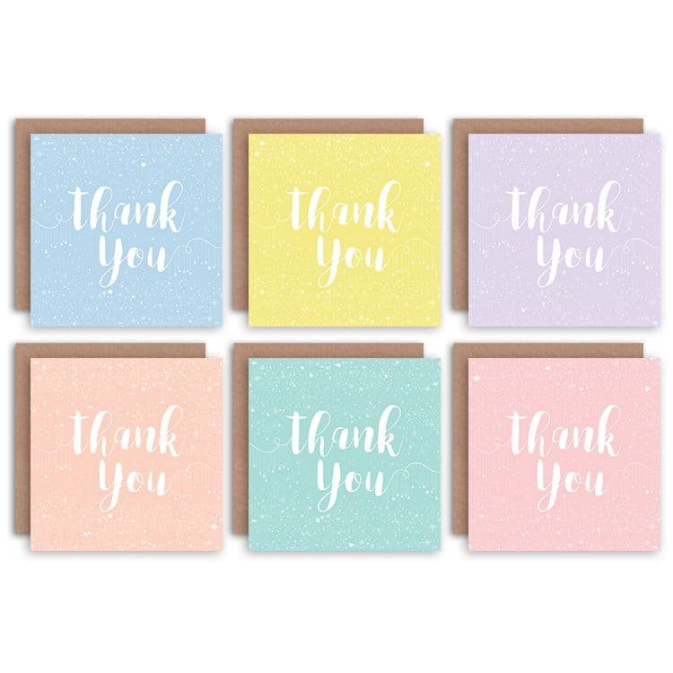 Thank You Cards Pastel Pale Stars Multicoloured Greeting Cards Envelopes Pack 6