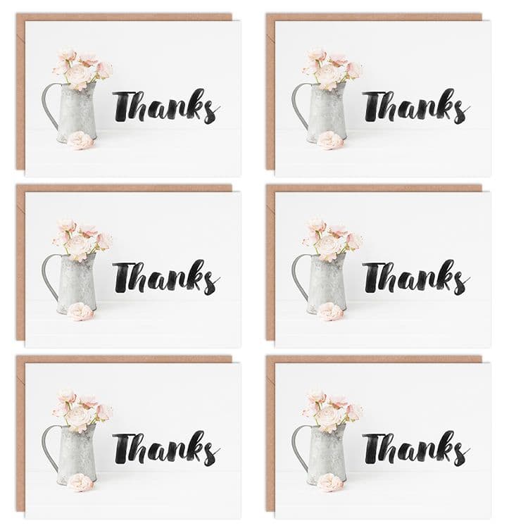 Thank You Cards - Floral Pink Flowers Pretty Set Greeting Cards With Envelopes Pack of 6