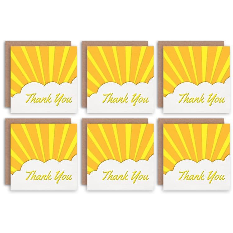 Thank You Cards - Sunshine Yellow Bright Set Blank Greeting Cards With Envelopes Pack of 6
