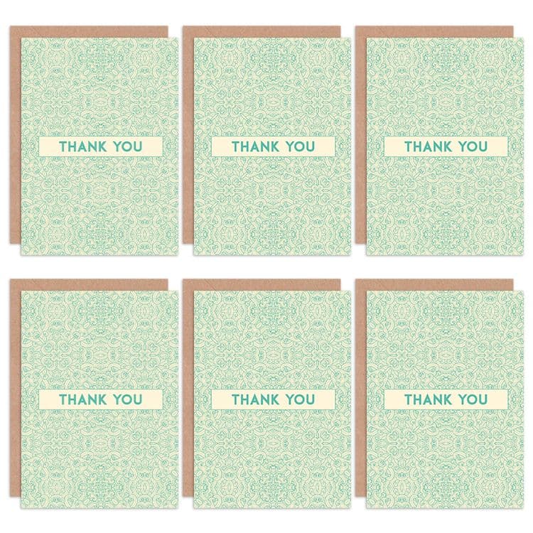 Thank You Cards Liberty Style Pattern Set Greeting Cards Envelopes Pack 6
