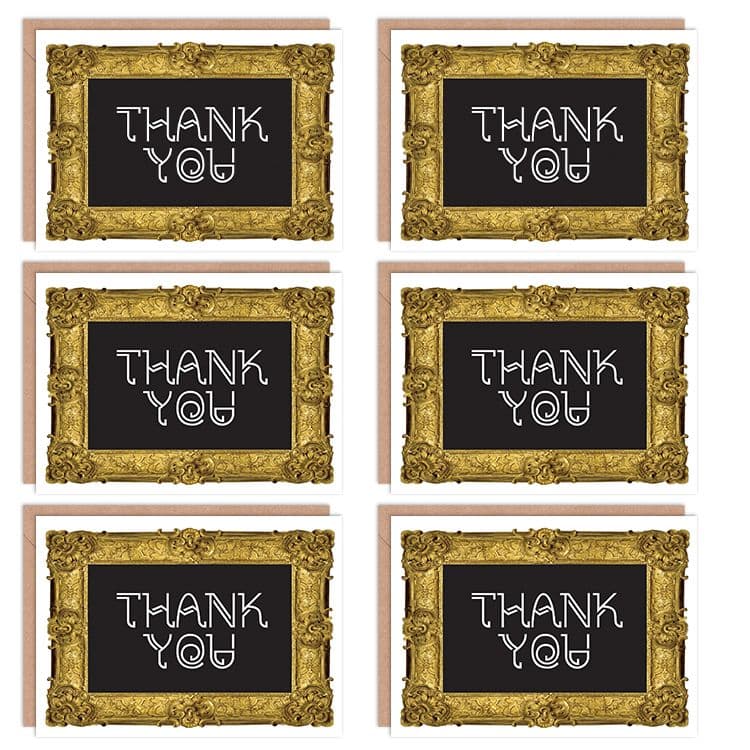 Thank You Cards - Blackboard Teacher Gold Frame Set Greeting Cards With Envelopes Pack of 6