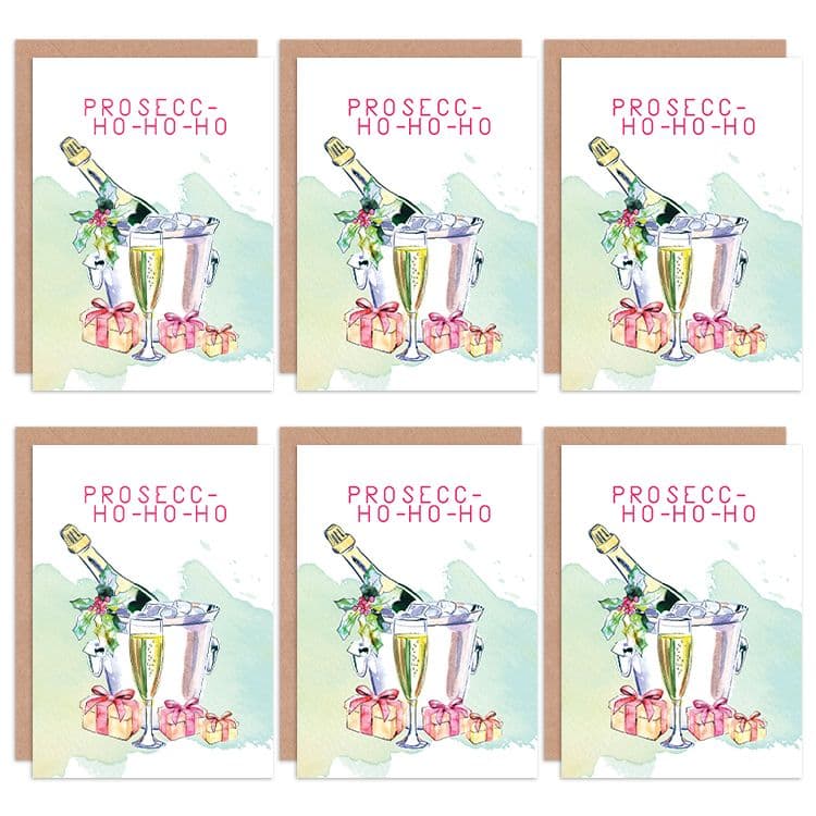 Christmas Cards Prosecco Funny Booze Tipsy Coo Set Xmas Greeting Cards With Envelopes Pack of 6