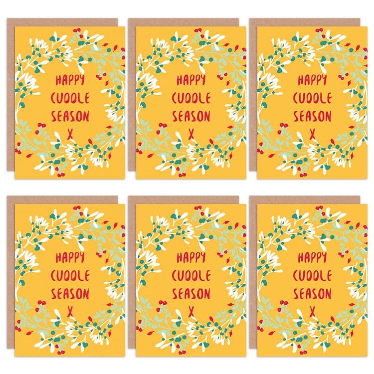 Christmas Cards Cuddle Season Mistletoe Set Xmas Greeting Cards Envelopes Pack 6