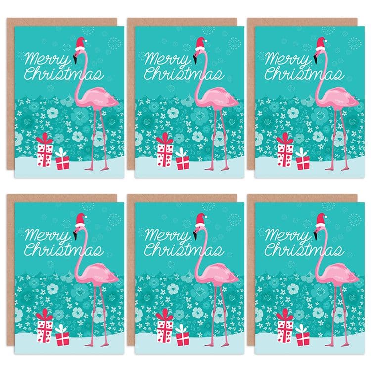 Christmas Cards Flamingo Merry Christmas Set Greeting Cards Envelopes Pack 6