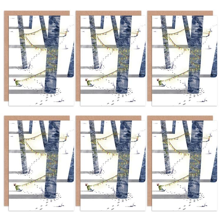 Christmas Cards Tree Lights Pretty Watercolour Set Xmas Greeting Cards With Envelopes Pack of 6