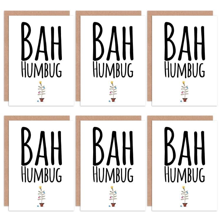 Christmas Cards - Funny Bah Humbug Grumpy Set Xmas Greeting Cards With Envelopes Pack of 6
