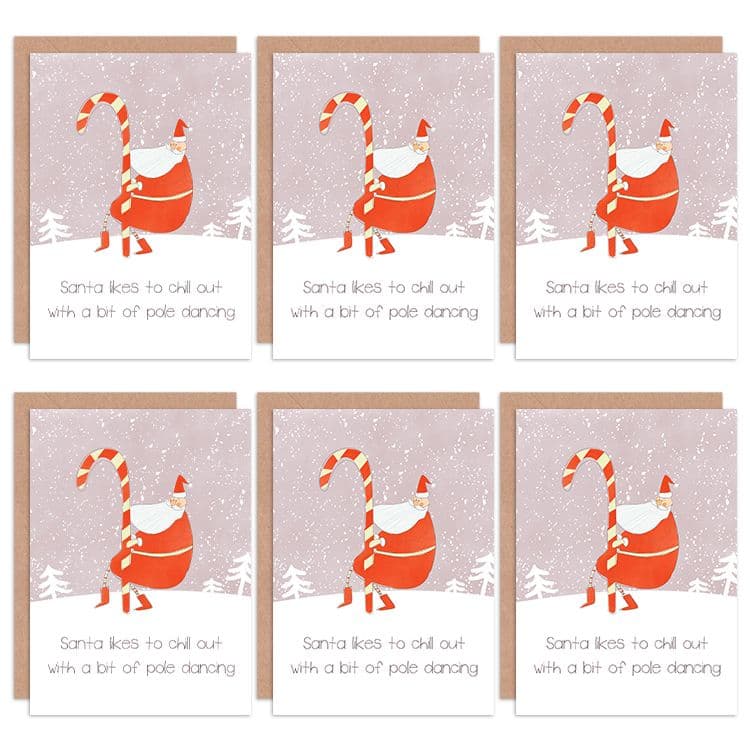 Christmas Cards Funny Christmas Santa Pole Dancing Set Greeting Cards With Envelopes Pack of 6