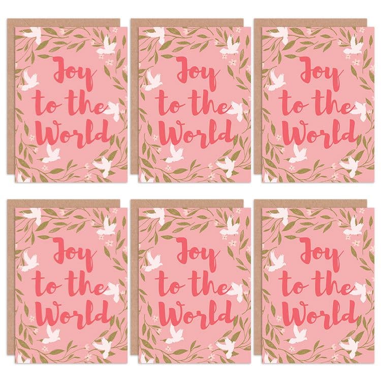 Christmas Cards Doves Mistletoe Joy To World Set Xmas Greeting Cards Envelopes Pack 6