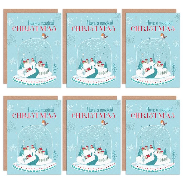 Christmas Cards - Magical Robin Snow Globe Set Xmas Greeting Cards With Envelopes Pack of 6