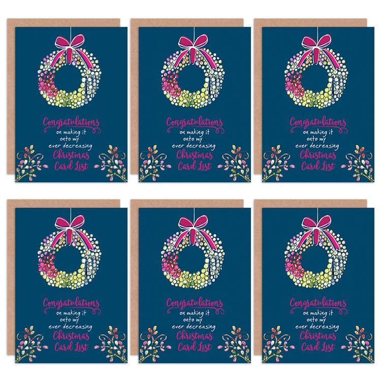 Christmas Cards Funny Sarcastic Christmas List Humour Set Xmas Greeting Cards Envelopes Pack 6