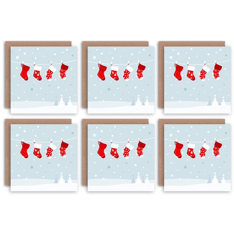 Christmas Cards - Cute Christmas Stocking Kids Set Xmas Greeting Cards With Envelopes Pack of 6