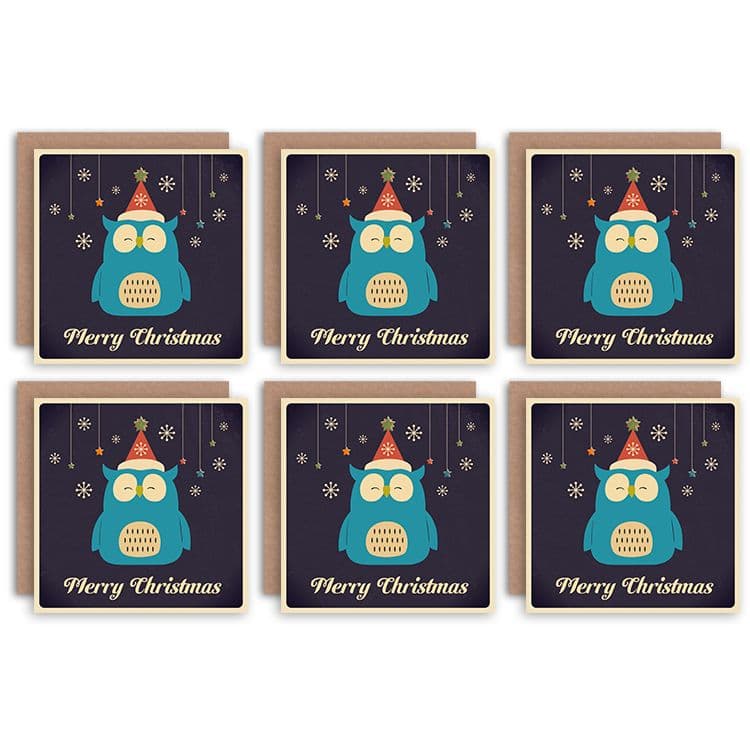 Christmas Cards Cute Owl Bird Snowflake Set Xmas Greeting Cards Envelopes Pack 6
