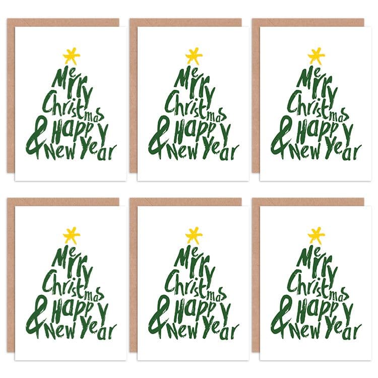 Christmas Cards Merry Christmas Happy New Year Tree Set Xmas Greeting Cards With Envelopes Pack of 6