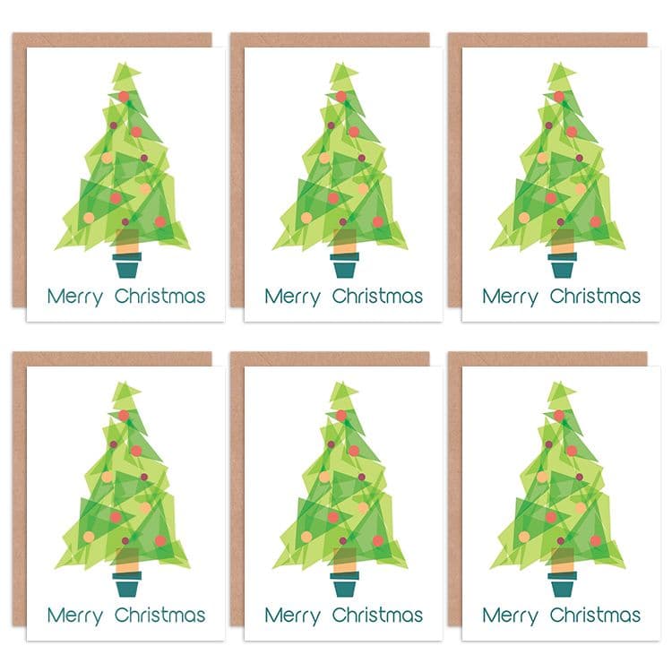 Christmas Cards Geometric Christmas Tree Funky Design Set Xmas Greeting Cards Envelopes Pack 6