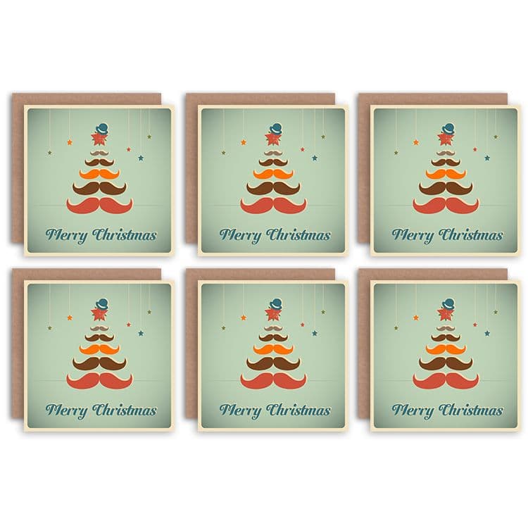 Christmas Cards Moustache Tree Hipster Set Xmas Greeting Cards With Envelopes Pack of 6