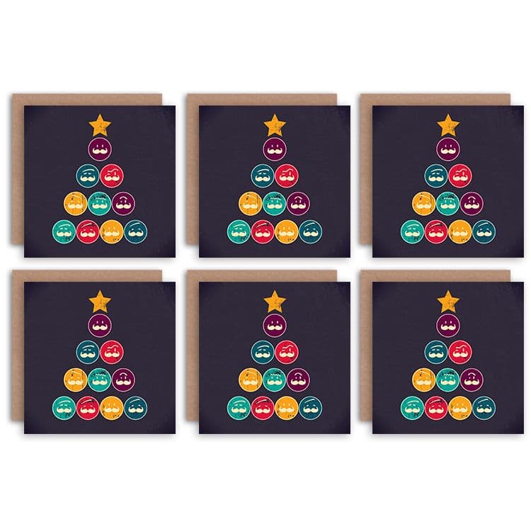 Christmas Cards Moustache Tree Funny Hipster Set Xmas Greeting Cards Envelopes Pack 6