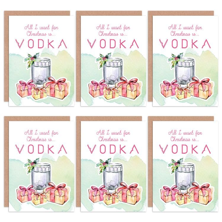 Christmas Cards Vodka Alcohol All I Want Funny Tipsy Set Xmas Greeting Cards With Envelopes Pack of 6