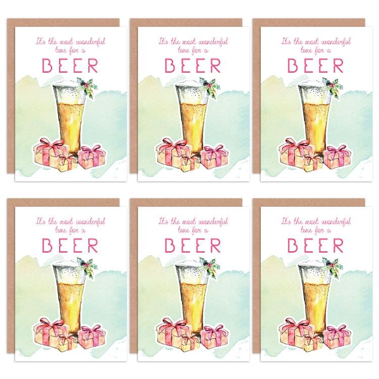 Christmas Cards Beer Alcohol Funny Tipsy Set Xmas Greeting Cards Envelopes Pack 6