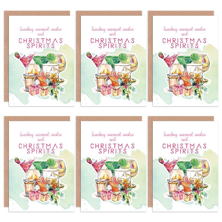 Christmas Cards Spirits Alcohol Warmest Wishes Funny Tipsy Greeting Cards Envelopes Pack 6