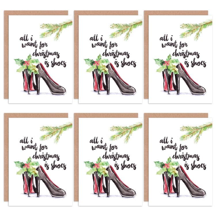 Christmas Cards Shoes Shopaholic Fashion Funny Set Xmas Cards Greeting Cards Envelopes Pack 6