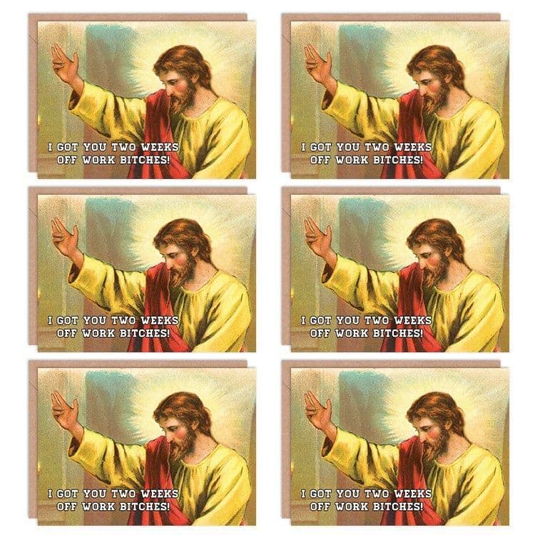 Christmas Cards Rude Jesus Alternative Work Set Xmas Greeting Cards Envelopes Pack 6
