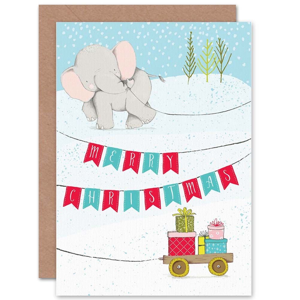 Elephant Snowy Bunting Greetings Card