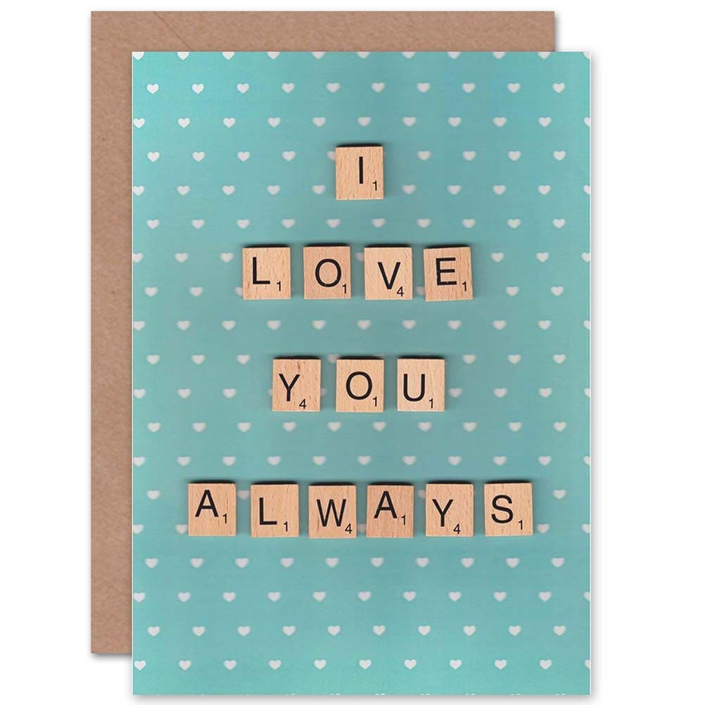 Valentines Love Always Scrabble Letters Pattern Romance Greetings Card