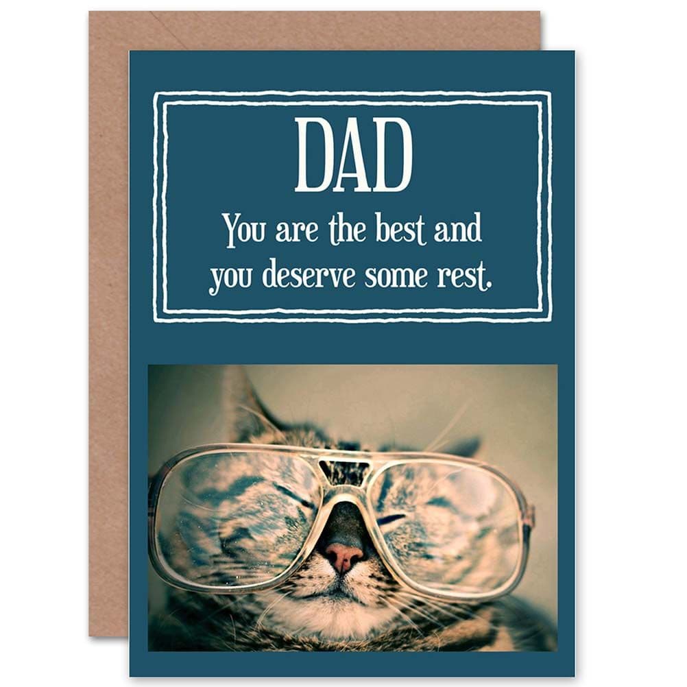 Best Deserve Rest Funny Cat Glasses Fathers Day Greetings Card