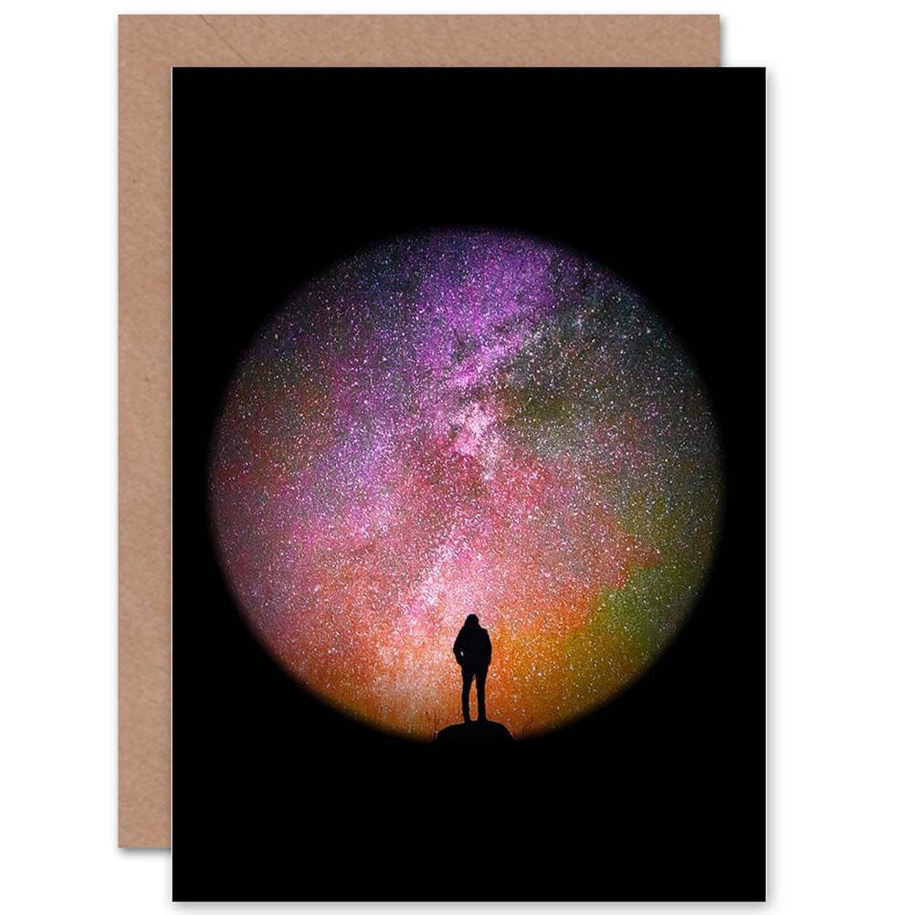 Space Silhouette Stars Bright Colour Greetings Card