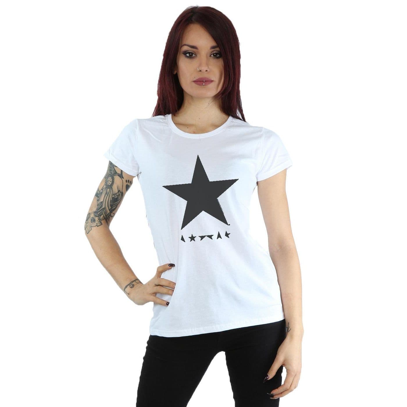 David Bowie Women's Star Logo Cotton T-Shirt in White | Size: Large