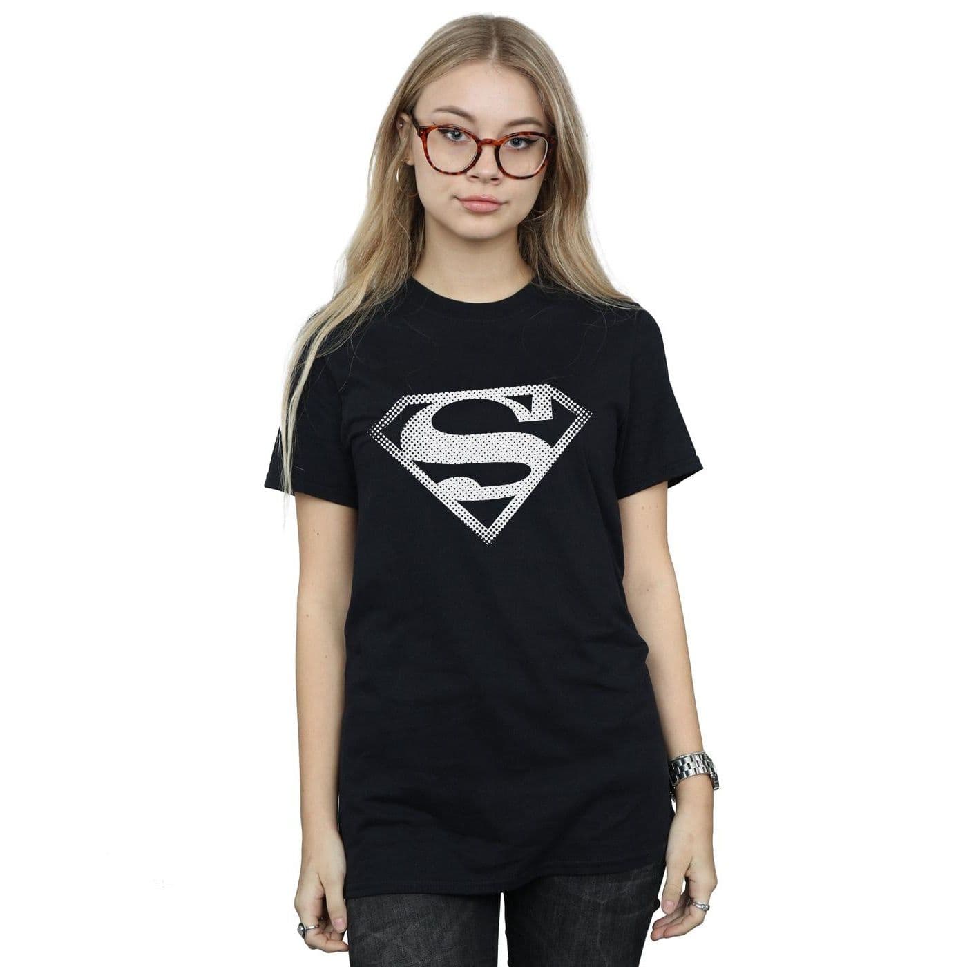DC Comics Women's Superman Spot Logo Cotton Boyfriend T-Shirt in Black | Size: 3XL